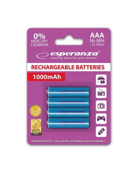 Set 4 acumulatori reincarcabili Esperanza 1000mAh, AAA / R3 - imagine 3